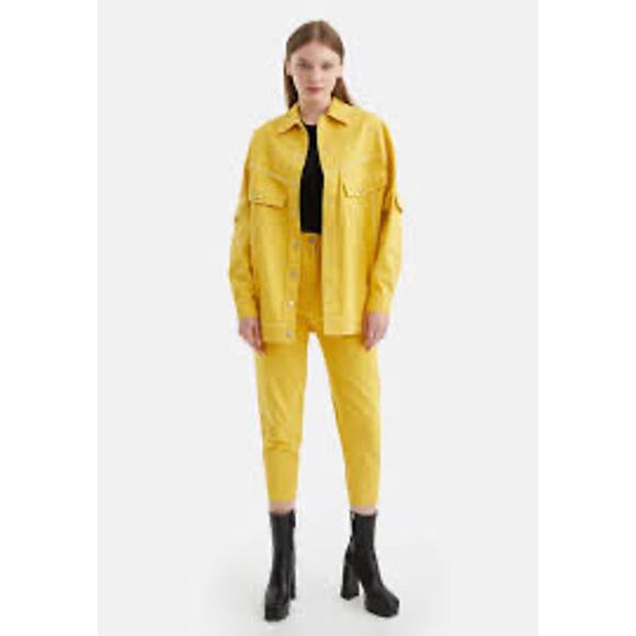 NWT NOCTURNE Ready To Wear Yellow Silver Studded Oversized Jacket Size Medium - Picture 2 of 11